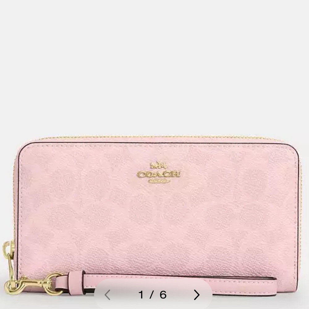 Coach Pink Long Zip Around Wallet In Signature Canvas